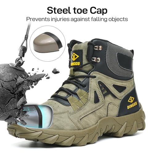 DINGGU Steel Toe Boots for Men Safety Work Boots Comfortable，Indestructible Industrial & Construction Shoes Mens Composite Toe Boots Green 11.5 by DINGGU - Used condition - Image 3