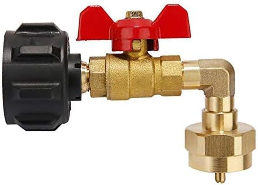 Propane Transfer Adapter with On/Off Valve – Brass for QCC1 Connector for 40-44lb to 1lb Refillable Cylinders, Tool-Free Quick Connect