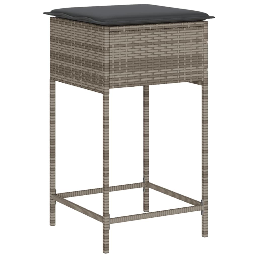 3-TLG - Juego de bar de jardín con almohada, poliratán gris, resistente a los rayos UV, resistente a la intemperie, para terraza, balcón y exterior