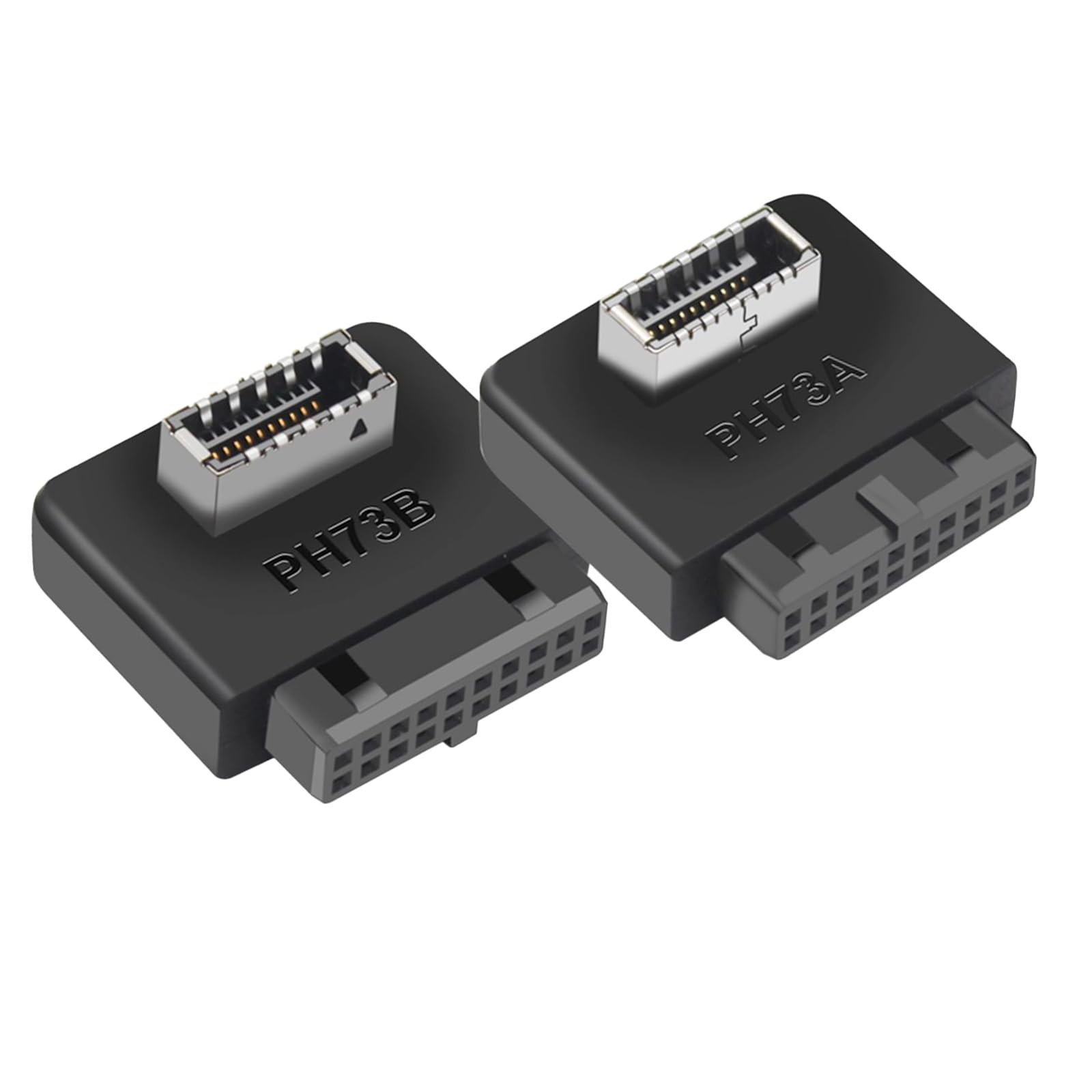 USB 3.0 19/20 Pin to Type E Key A 90-Degree Adapter, Type A and Type B Connectors, Black