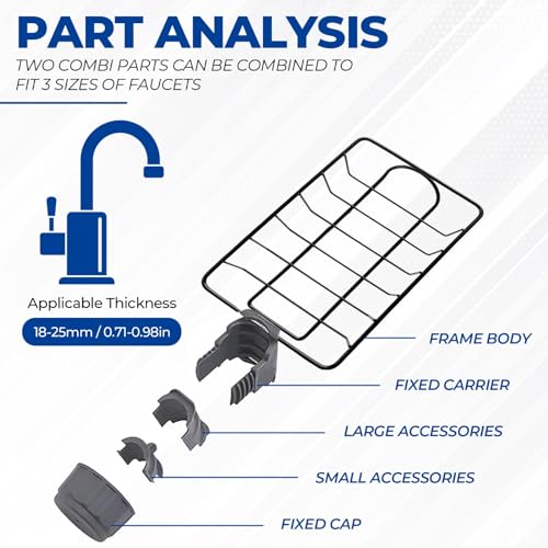 CUTLERIA 2 Pcs Shower Caddy No Drill, Shower Shelf Rack, Stainless Steel Shower Shelves Hanging for Shower Riser Rail 18-27mm, Kitchen Sink shower organizer Black (Black) - Image 4