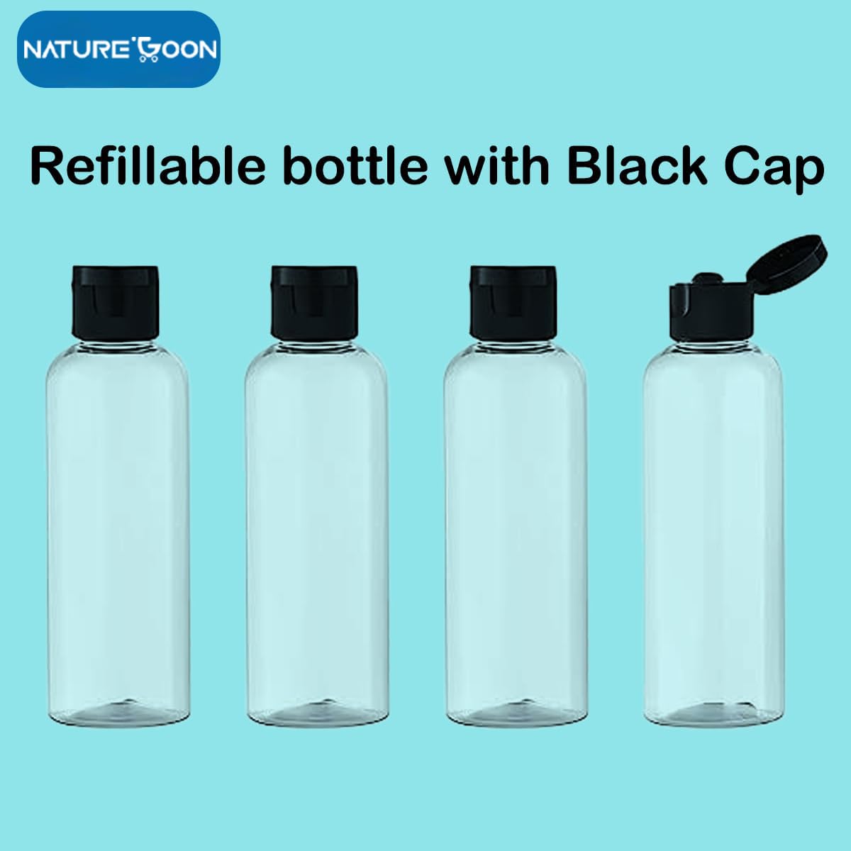 Naturegoon Round Refillable Empty Transparent Plastic Bottles 100 ml(Pack of 10) | Black Fine Mist Flip Cap Bottle | Ideal for Sanitizer, Storing Cleaning Liquid & Travelling. (Pack of 10) 2