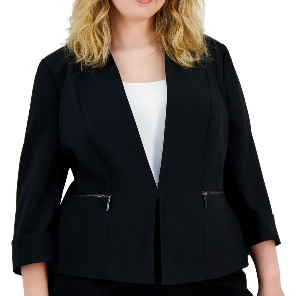 Kasper Womens 3 4 Cuffed Sleeve Cardigan-Style Blazer