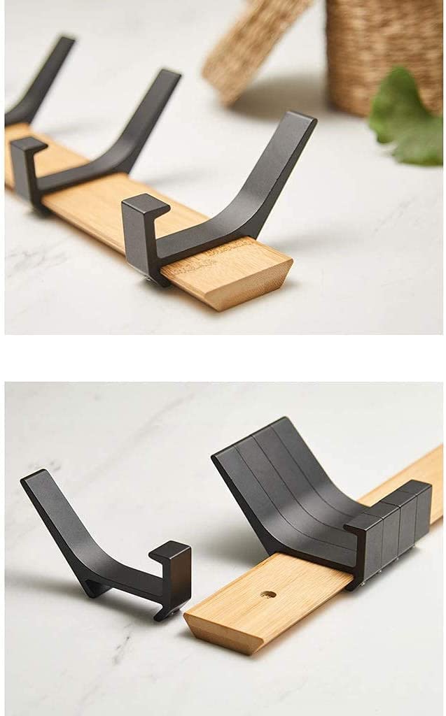 Percha Pared Ganchos para Abrigos Montados En La Pared, para Ropa Modernos con Base De Madera Y Perchero Gancho Fila Metal para Entrada, Pasillo, Dormitorio Colgadores(Log Color+Black,5 Hooks)