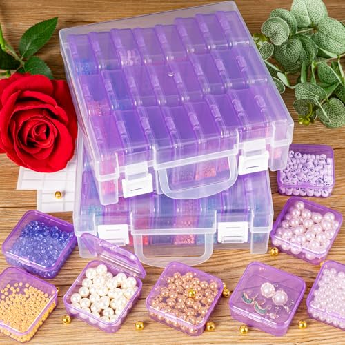 Image of Bead Organizer Box, Small Bead Storage Containers, Craft Bead Storage Box Rhinestone Organizer Storage Bead Organizers and Storage with Hinged Lid for Seeds Art Craft (2 Pack - 24 Slots Purple)