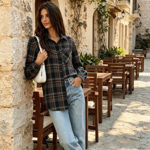 Button Down Shirts for Women Long Sleeve Plaid Stand Collared Tunic Blouses - image 3