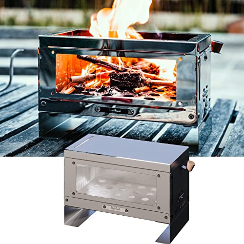 CMPCTR 焚き火台 薪ストーブ コンロ 二次燃焼 ガラス窓 雰囲気 小型テーブル暖炉 ステンレス鋼 ソロキャンプ アウトドア用 折りたたみ (ゴトクなし)