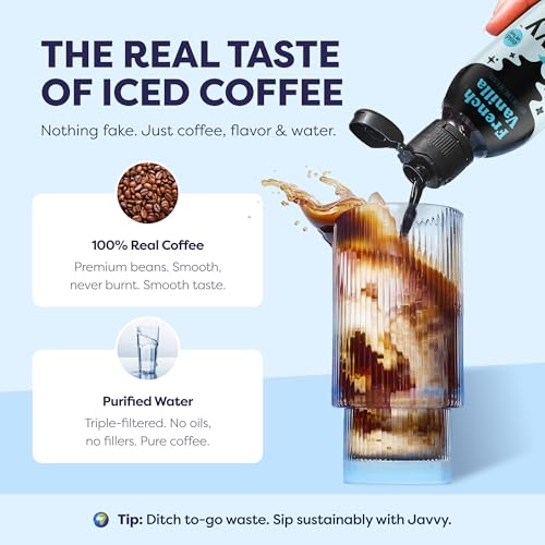 Image of Javvy Cold Brew Coffee Concentrate Instant Coffee, Vanilla | 100% Real Coffee, 0g Sugar, No Artificial Flavors, 60-80mg Caffeine per Serving, Gluten Free, Makes Hot or Iced Coffee