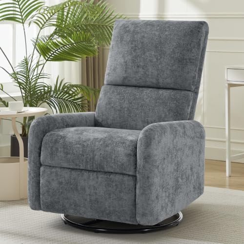 Image of Korser 360 Rocking Chair, Nursery Rocker Chair with Side Pockets, Glider Nursing Chair with Steel Structure Base, Small Chair for Small Spaces, Chenille Swivel Accent Chairs for Living Room, Nursing