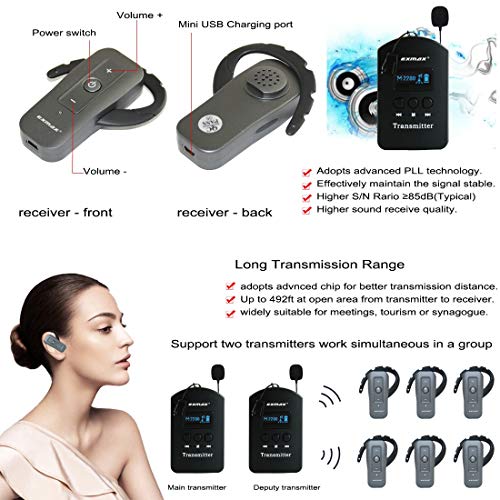 Sistema Inalámbrico de Guía Turística EXMAX EXD-6688 2,4 GHz con Transmisor y 14 Receptores de Oreja, Estuche de Aluminio Plateado miniatura 6
