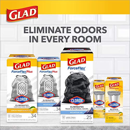 Glad Forceflex Large Drawstring Trash Bags, 30 Gallon Black Trash Bags For Large Kitchen Trash Can, Mountain Air Scent To Eliminate Odors, 50 Count (Package May Vary) #TOP6
