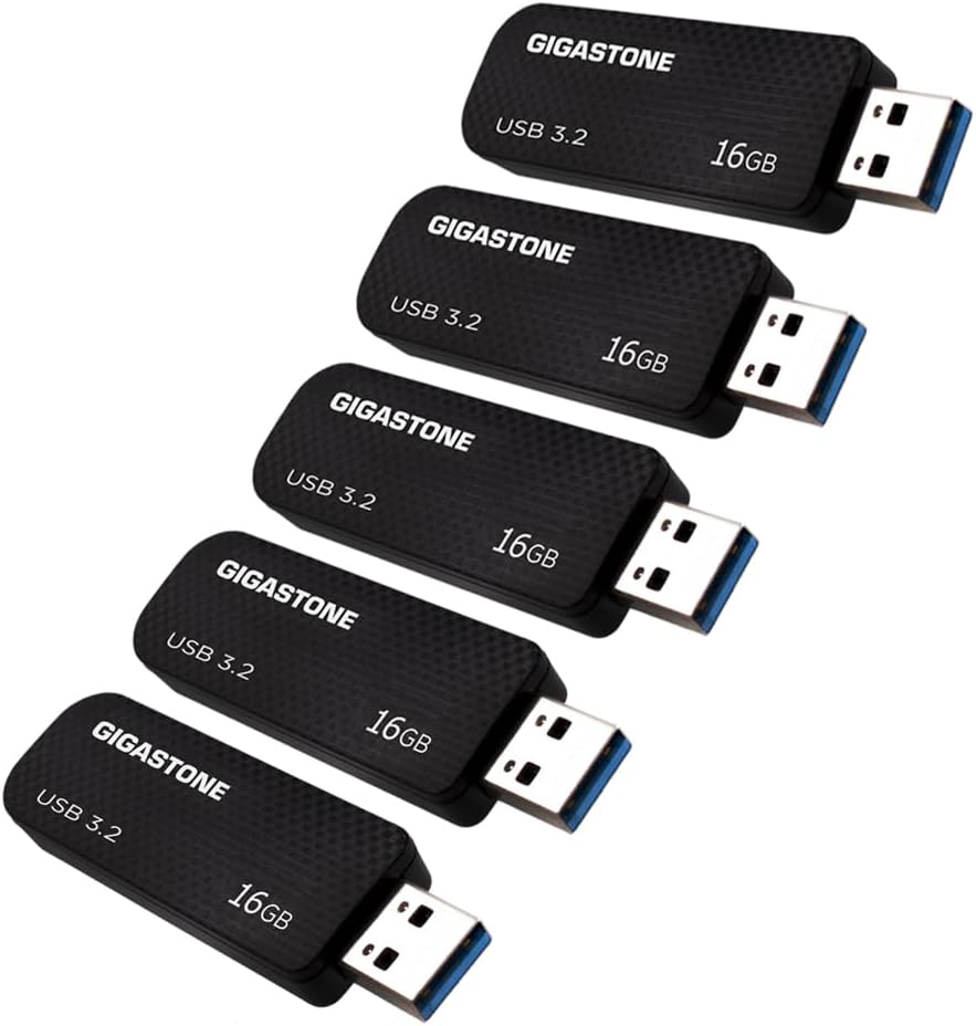 GIGASTONE 16GB Flash Drive (5 Pack) Z30 USB 3.2 Gen 1, 50MB/s Ultra Fast, Keychain Loop, Carbon Fiber Style, Push-Pull Design, Data Storage, Backup for PC/Mac/TV/Car, USB 2.0/3.0/3.1 Compatible