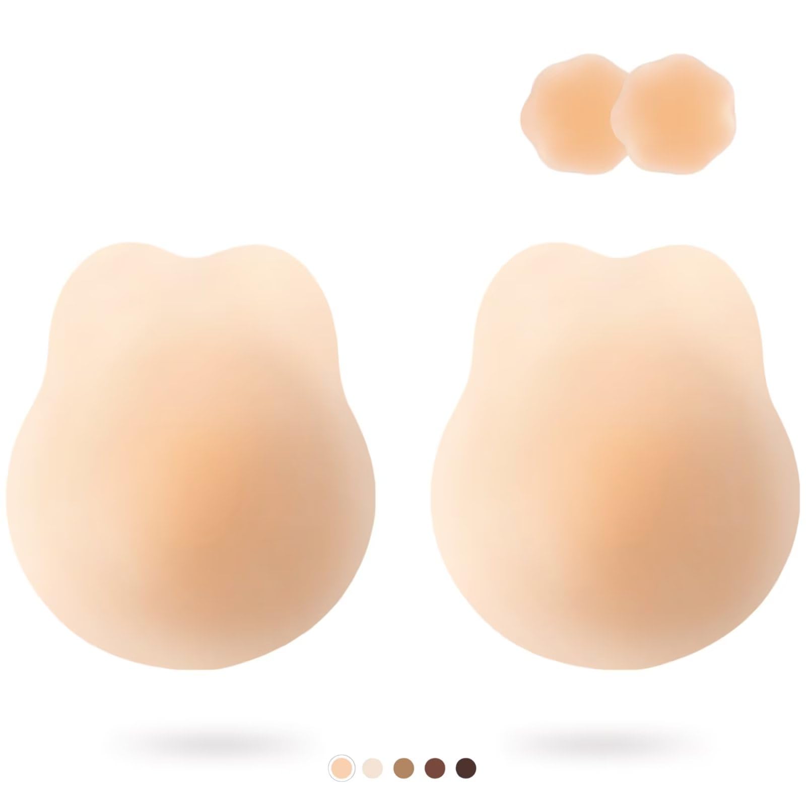 APOWUSLift Ultra-Thin Sticky Bra,Adhesive Bras Push Up Invisible, Backless Strapless Bra Pasties Nipple Covers (L/XL Fit D/D+ Warm Crème)