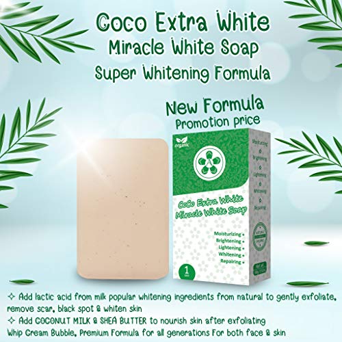 Arbutee | Organic Coco Extra White Brightening Acne Soap-B3 Glutathione Alpha Arbutin-Shea Butter- Removes Dead Skin Cells, Dark Spots | No Sls, No Paraben, Cruelty Free(1 Bar, Cocowhite+Mesh) #TOP4
