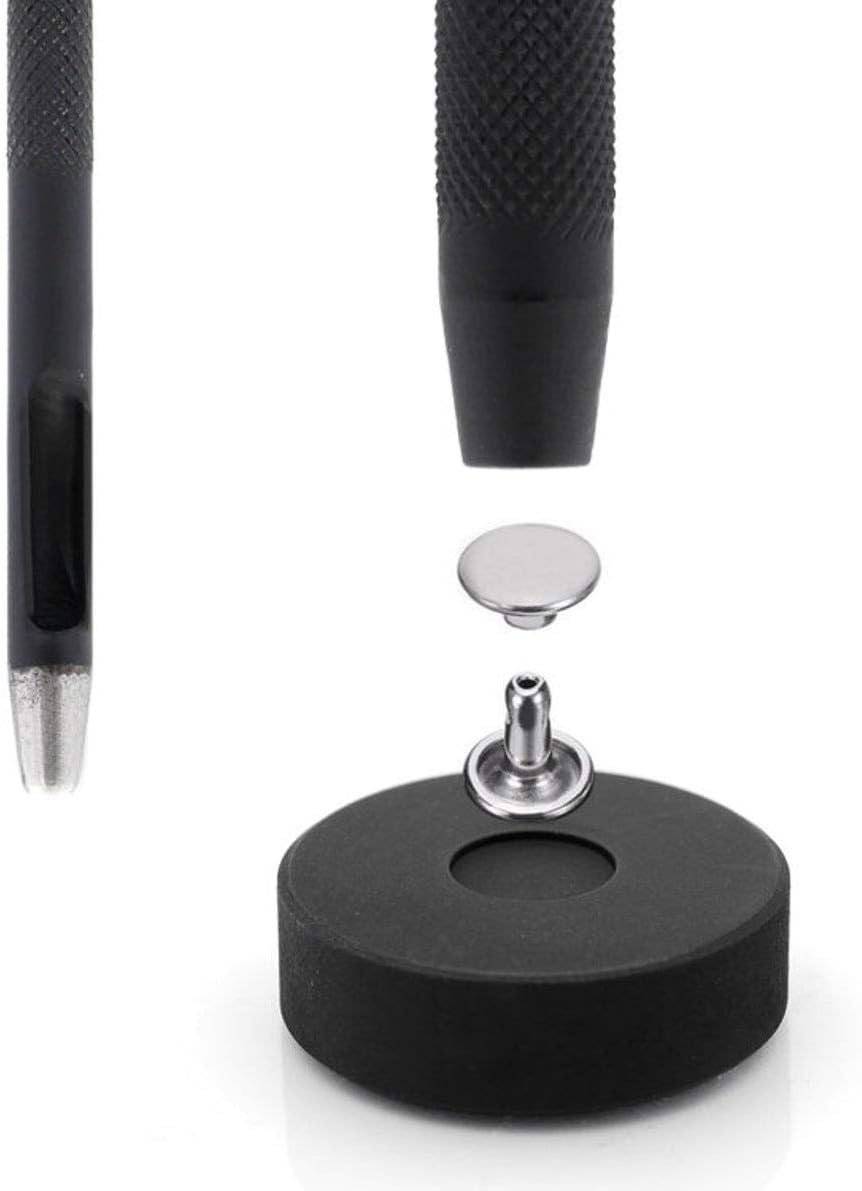 CRAFTMEMORE Rivet Setter for Double Cap Rivet Stud, Rivet Setting Tool Kit, Block Anvil, Hole Cutter & 100 Double Cap Rivets in Silver (6 mm, Tool Kit)