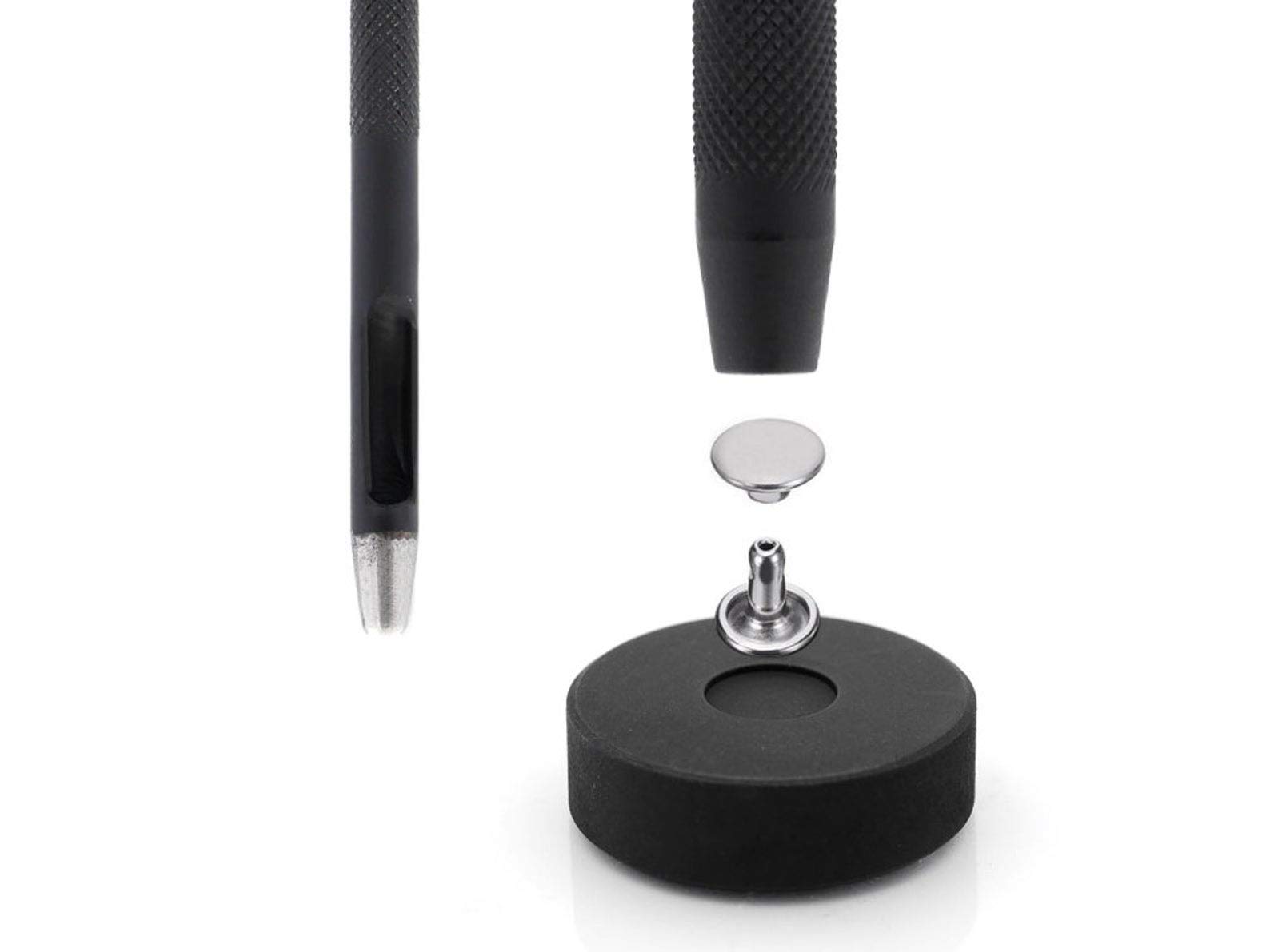 CRAFTMEMORE Rivet Setter for Double Cap Rivet Stud, Rivet Setting Tool Kit, Block Anvil, Hole Cutter & 100 Double Cap Rivets in Silver (7 mm, Tool Kit)