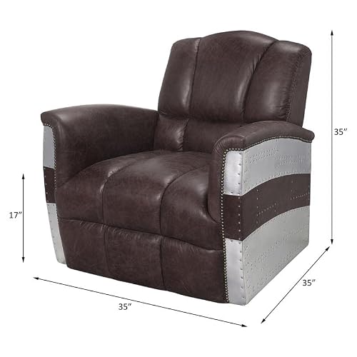 Acme Furniture Brancaster Accent Chair, Retro Brown Top Grain Leather & Aluminum #TOP2