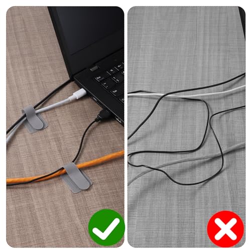 40 piezas de bridas ajustables de gancho y lazo con clips adhesivos para organizar cables debajo del escritorio, reutilizables para PC, electrónica, hogar y oficina (gris) miniatura 4