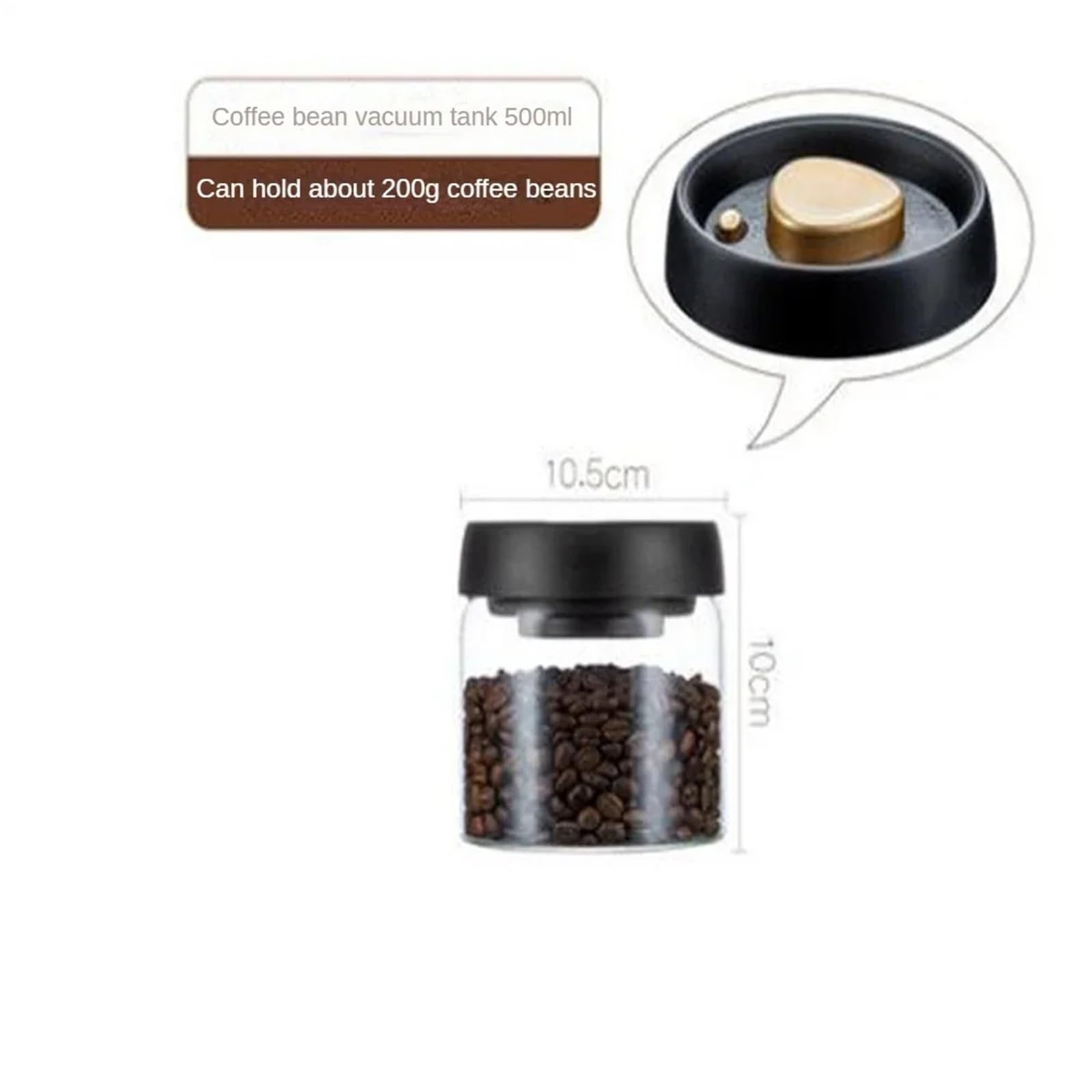 vorratsgläser 2 stücke Kaffeebohnen Vakuumversiegelter Tank Transparentes Glas Lebensmittelaufbewahrung Haushalt Feuchtigkeitsbeständiger luftdichter Behälter(500ml)