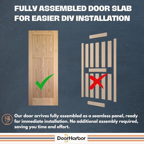 30\" x 80\" Interior Wood Door Slab, 3-Panel Shaker, Right Handing, Solid Core, Oak Veneer, Ready to Stain, with Pre-Drilled Holes, for Closet, Pantry, and Bedroom Door Use (Not Prehung) - Thumbnail 4