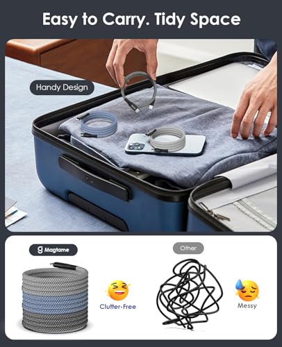 Magtame Magnetic USB C Cable, Coiled USB C to USB-C Cable 60W(3A), 1M Retractable USBC Cord, Nylon Braided Type C Fast Charging Cables Compatible with iPhone 15 16,for Samsung,Pad,USBC Device, Black