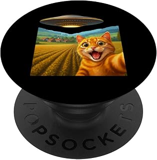 Colorful Cat UFO Alien Spaceship Selfie PopSockets Adhesive PopGrip