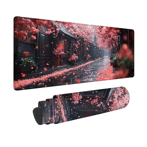 Tapis de souris fleurs de cerisier 70x30 cm antidérapant et imperméable pour bureau