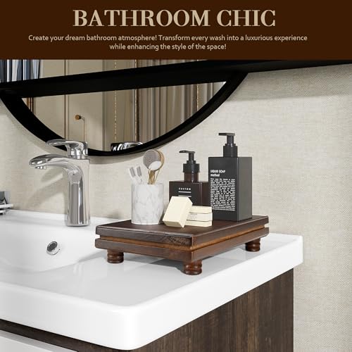 EOSAHR 素朴な木製ライザーディスプレイスタンド ホームデコレーション用 – ケーキスタンド&ソープホルダーとして装飾用のファームハウスライザー-バスルームアクセサリーのディスプレイに最適 (ダークアカシアウッド) [5]