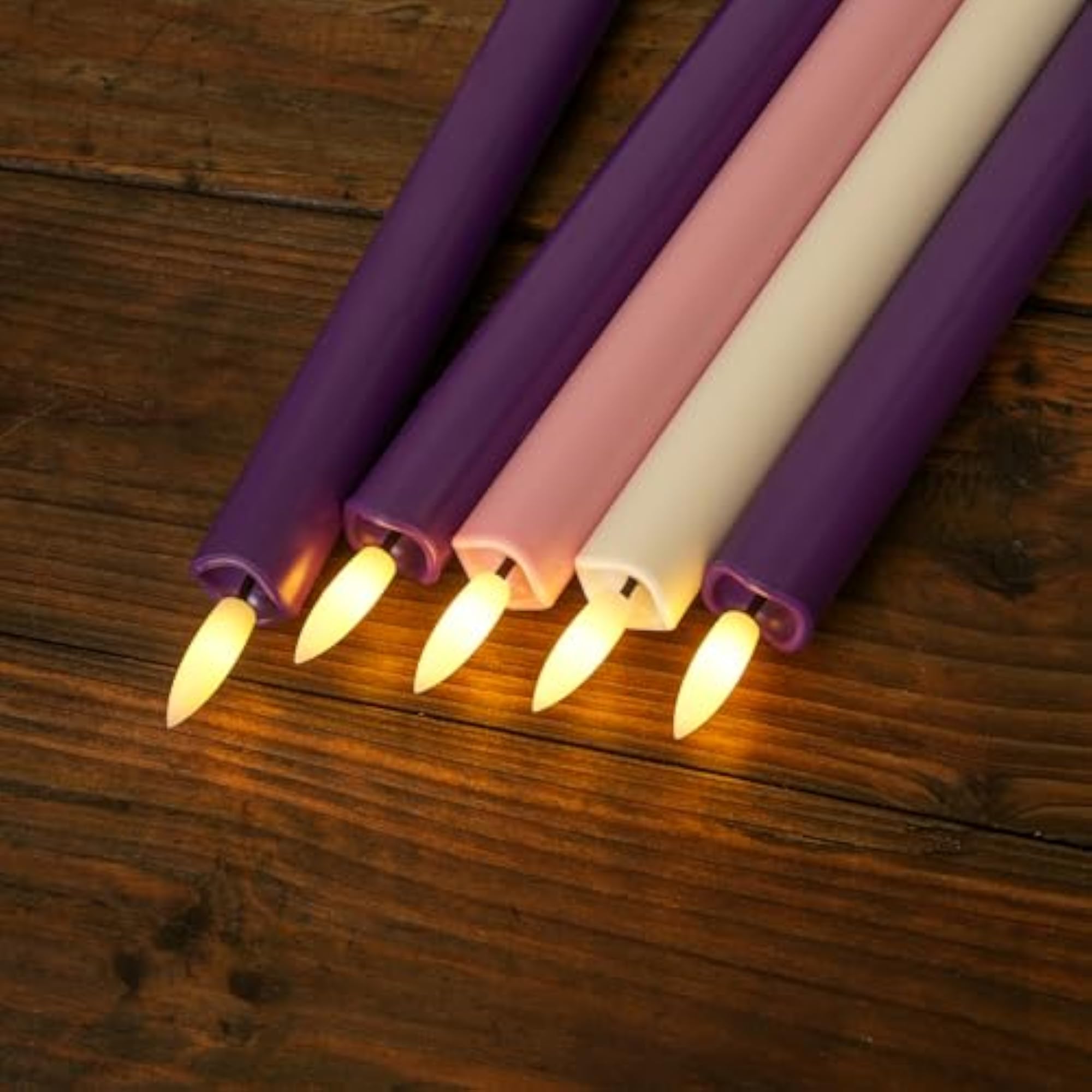 Flameless Advent Candles, Set of 5 - Flickering LED Flame