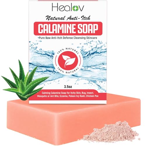 Healov Calamine Soap Bar – All Natural Instant Itch Relief – Calming Calamine Soap for Itchy Skin, Insect Bite, Eczema, Poison Ivy Rash, Chicken Pox – Pure Anti-Itch Body Wash Cleanser