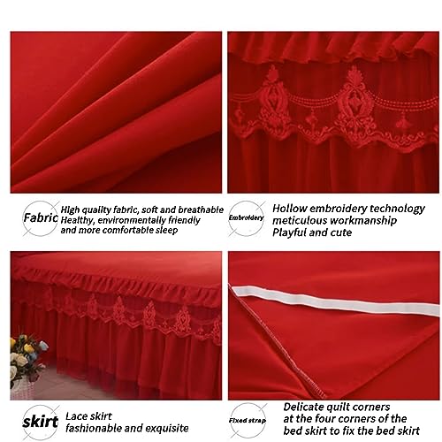 Falda de cama de encaje rojo brillante 180x200 cm colcha princesa 3