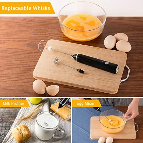 Milk Frother, Dallfoll Coffee Frother Electric Whisk, Handheld Milk Frothers USB Rechargeable, 3 Gear Adjustable Milk Bubbler for Latte, Cappuccino, Hot Chocolate, Egg Beating (New Version Black)