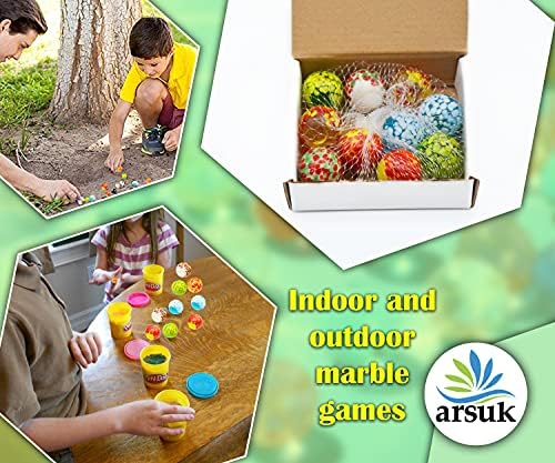 ARSUK 10pcs Large Handmade Flowerish Style Glow in the Dark Doted Style Glass Marbles, Sports Toys & Outdoor (10 Pcs Doted Marbles)
