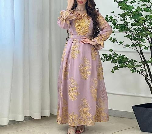 FULBHPRINT dubai arabic dress embroidered dress for women muslim party  dresses kaftan islam festival dresses, Purple/pink : Amazon.com.be: Fashion