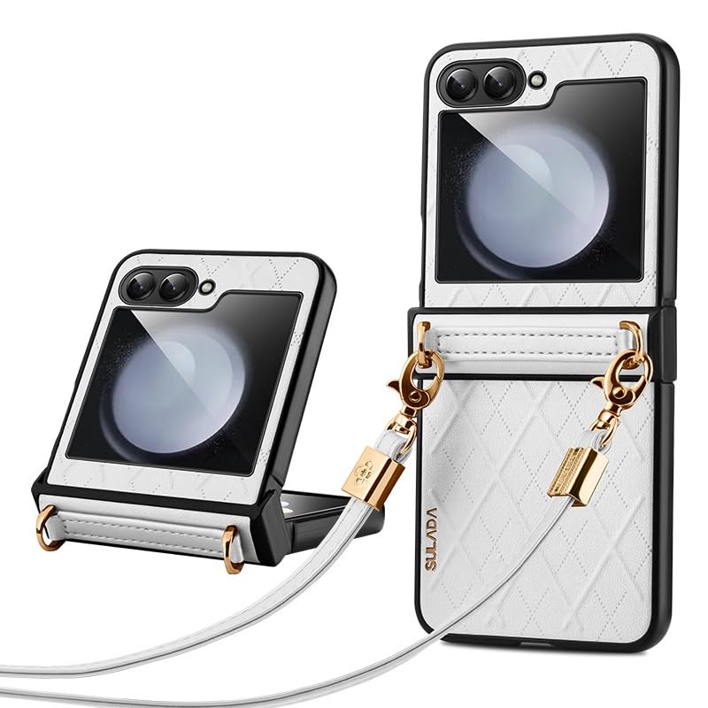 Étui pour Samsung Galaxy Z Flip 5 fin blanc antichoc avec bandoulière pratique