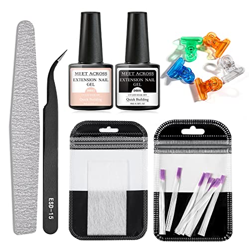 Fiberglas-Nagelverlängerungs-Set mit durchsichtigem rosa Builder-Nagelgel zur Stärkung des Gels, magischer Seiden-Fiber-Verlängerungsgel, Nagelfeile, Pinzette, Nagelspitzen Clip für Gelverlängerung Cover
