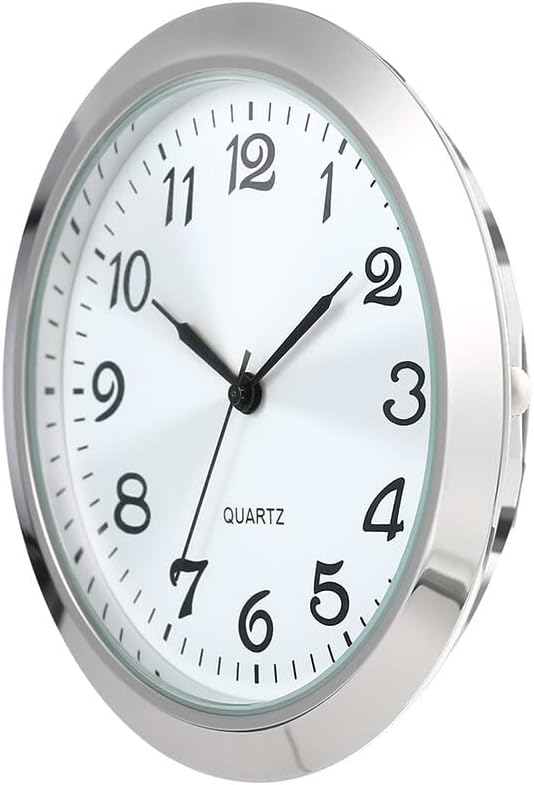 Eforcase Round Clock Insert 2.2 inch / 55mm Quartz Movement Arabic Numeral Silver Trim Quartz Clock Insert