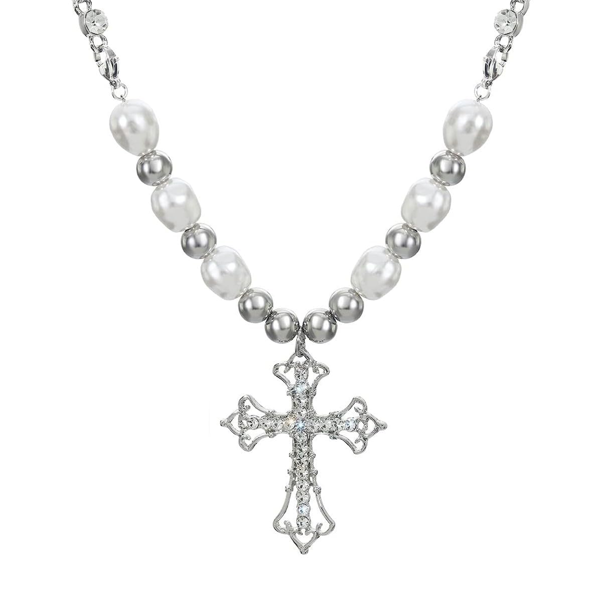 SANNIDHI® Pearl Necklace for Women Crystal Cross Pendant Stainless Steel Beads Choker Necklace Cool Punk Chain Aesthetic Jewellery Birthday Gift for Women, Girls (B0C8SY14HP) Amazon Price History, Amazon Price Tracker