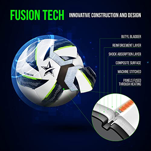 Image of Western Star Soccer Ball Helix- Size 3 4 5 - Official Match Grade Soccer Balls - Attractive and Durable Design (Rainbow Color, 4)