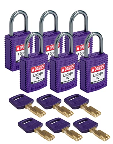 Image of Brady CPT-PRP-25AL-KD6PK SafeKey Padlock, Purple, 2.6 in H x 1.25 in W x 0.75 in D