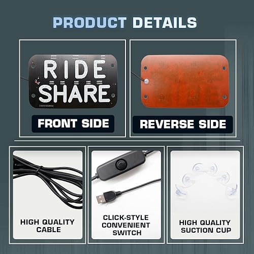 Image of YSY Juren LED Car Window Accessory Sign RIDESHARE for Ride Share Drivers Taxi Light (Yellow)