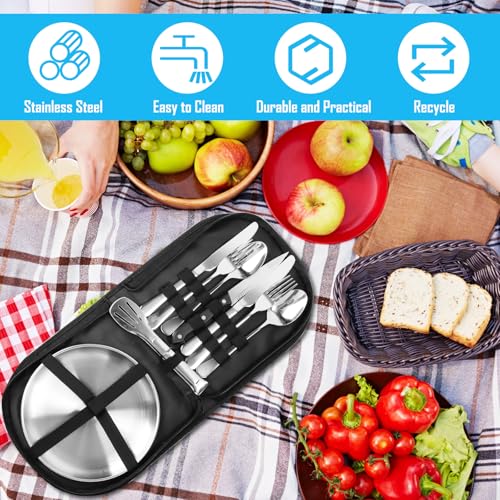 Camping Geschirr Set 2 Personen 12-teilig, Picknick Set, Edelstahl Outdoor Geschirr Tragbars Campingbesteck Besteckset mit Edelstahl für Outdoor, Camping, Picknick, Grillen, Wandern