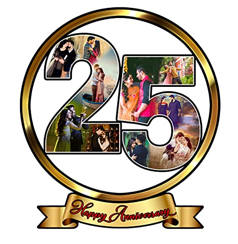 Image of Shri Kant Art 25th Anniversary Golden Photo Frame | Couple Photo Collage Frame | Romantic Wedding Anniversary | Decorative Wall Art