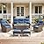 7-Piece Luxury Patio Furniture Set with 6-Inch Thick Cushions, High-Back Outdoor Sofa & Swivel Rocking Chairs with Wicker 42" Fire Pit, All-Weather Conversation Set for Porch, Deck, Yard – Blue