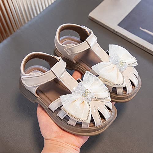 Girl's Leather Closed Toe Sandals Shiny Bow Flat Shoes Toddler Baby Girls Summer Mary Jane Shoes Outdoor Sport Sandals4
