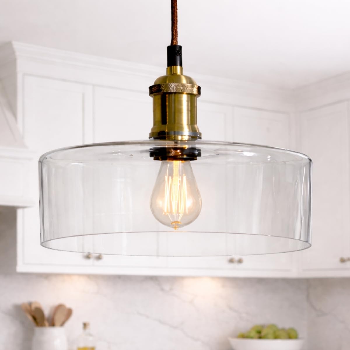 Cgc Lighting Clear Round Indoor Glass Bistro Adjustable Ceiling Pendant Light Lamp Shade (Clear Round)