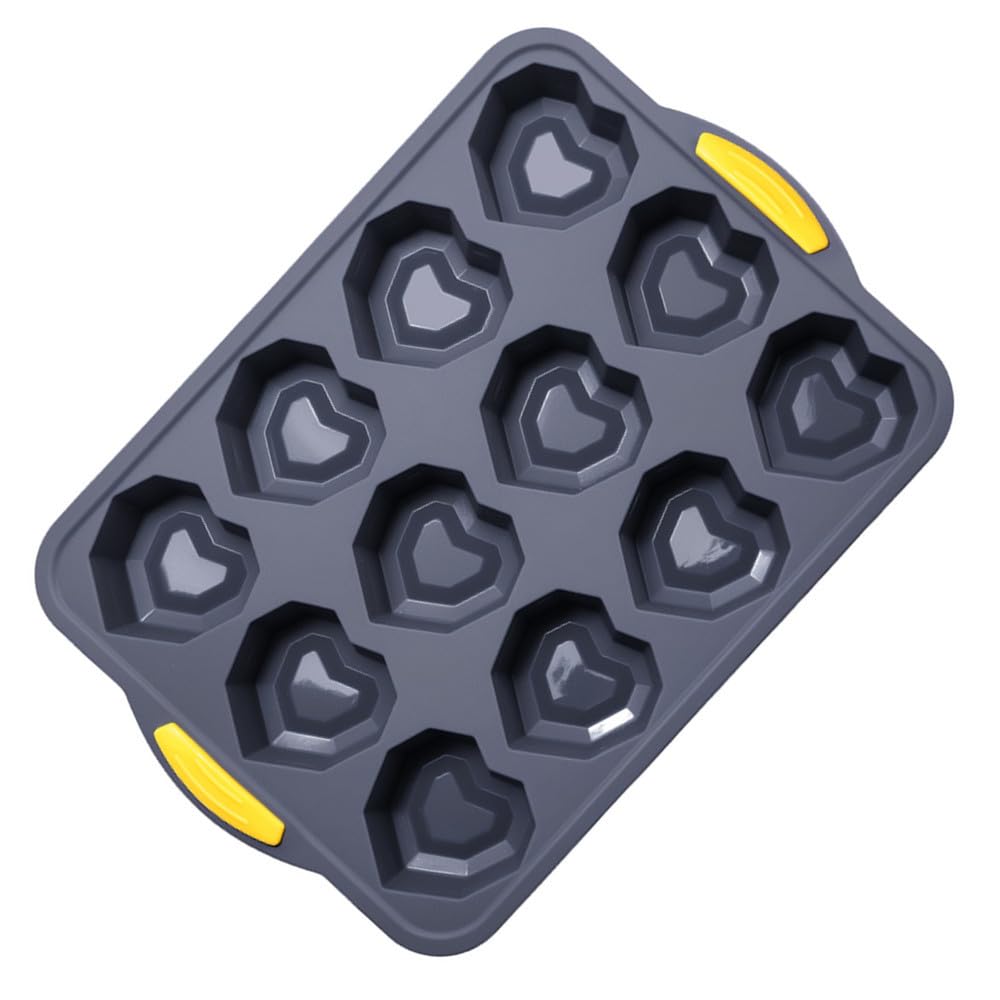 KeepingcooX 3D Heart Shaped Cake Mould for Baking, Non Stick Silicone Tray Muffin Cupcake Tin for Chocolate Candy Pudding, 12 Cup Each 2.5 Inch, Nonstick with Hollow to Pour Jam