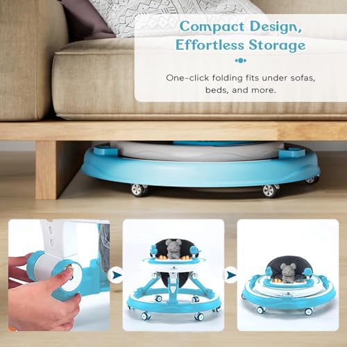 Image of StarAndDaisy Baby Walkers for 6-24 Month Baby Boy Girl /Baby Walker 7 Level Height Adjustment /Walker for Kids for 1 Years with Switchable Food & Musical Toy Tray - Sky Blue