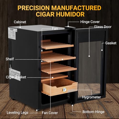 Cigar Humidor Cabinet 300 Count, 3 in 1 50L Electric Humidor with Hygrometer, Humidifier, Cooling Fan & Spanish Cedar Lining, Lights Control System, Desktop Multi Large Drawers, Gift for Cigar Lovers
