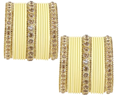 Image of NMII Non-Precious Metal Base Metal and Studded Zircon Gemstone and Matte Finish Worked Bangle set for Women /Girls